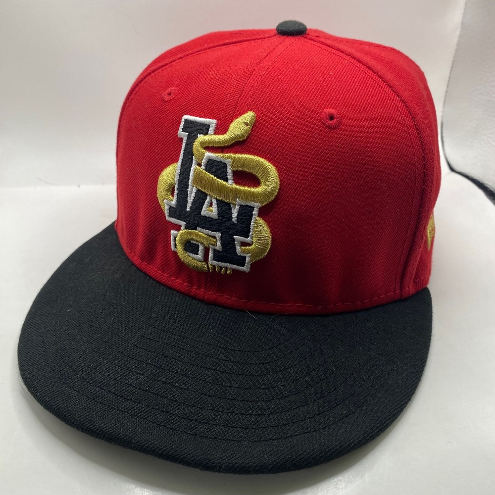 LOS ANGELES DODGERS New Era 59FIFTY Hat 7 1/4 Red Year of the Snake Kanji Fitted
